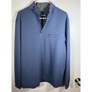 Kirkland Signature Mens Quarter Zip Sweat Shirt, Top, in Blue Large